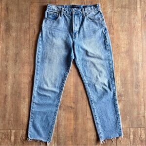 Lucky Brand High Rise Mom Jean Drew Medium Wash Raw Hem Size 6/28